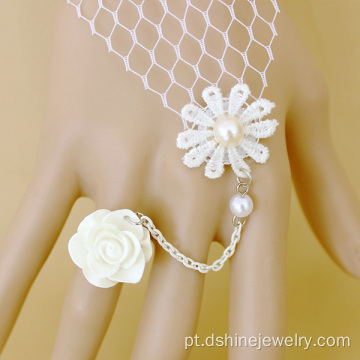 Pulseiras de crochê noiva com anel de flor Daisy pendente da pérola